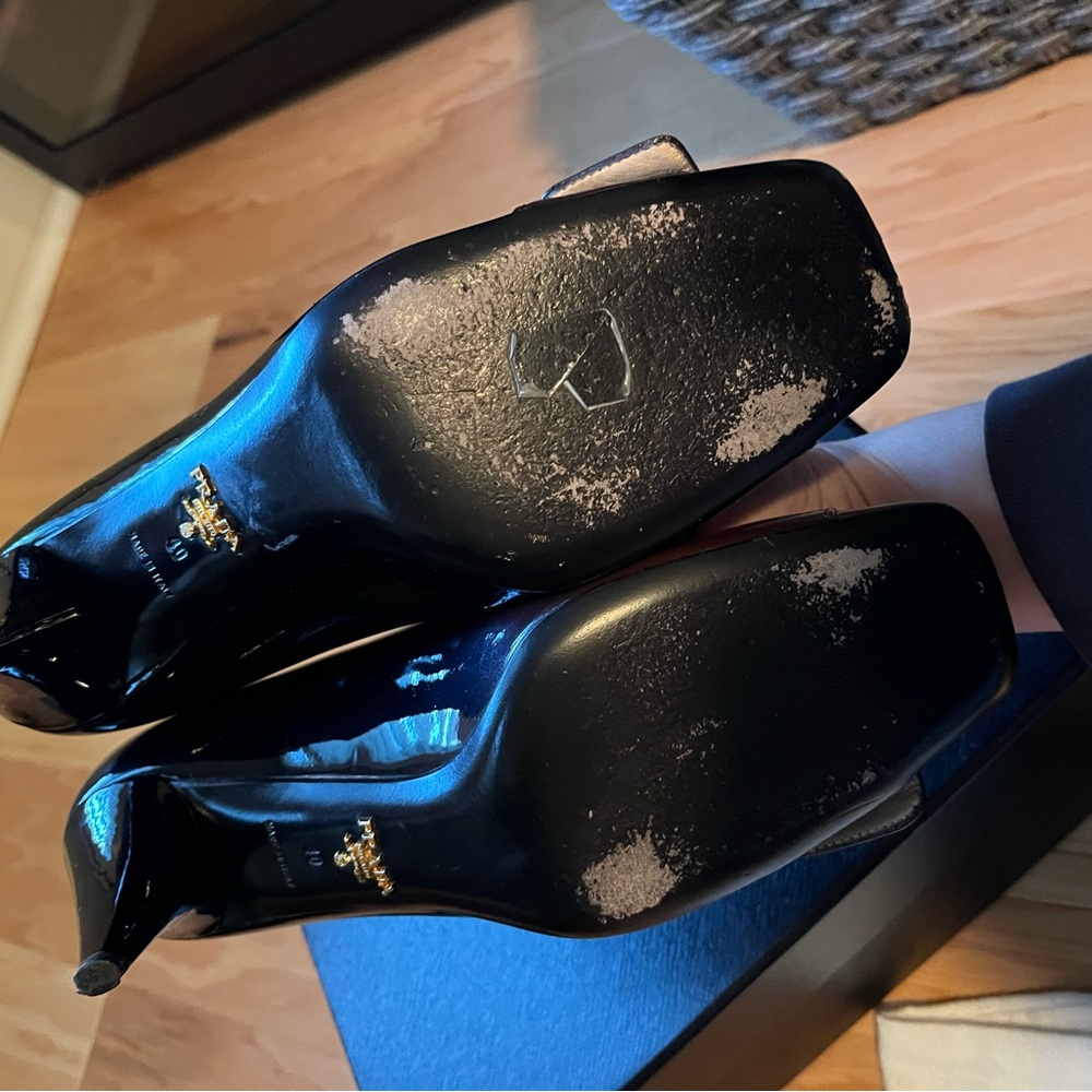 Authentic Prada Brown Patent Leather Kitten Heel Pumps with Buckle Detail - Picture 3 of 4